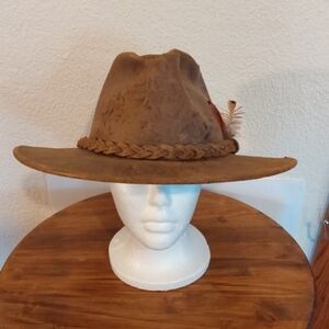 Henschel Hat Co. Mens Outback Brown  Distressed Leather Cowboy Hat Sz.Large